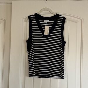 Evereve Navy Blue & White Striped V-Neck Tank